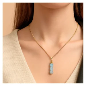 Aquamarine Crystal Bead Necklace (Gold)