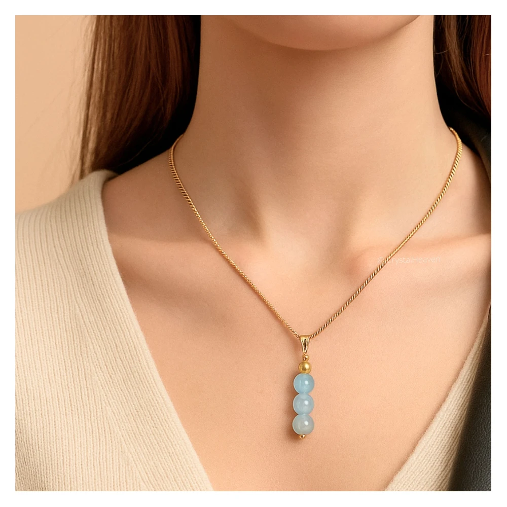 Aquamarine Crystal Bead Necklace (Gold)