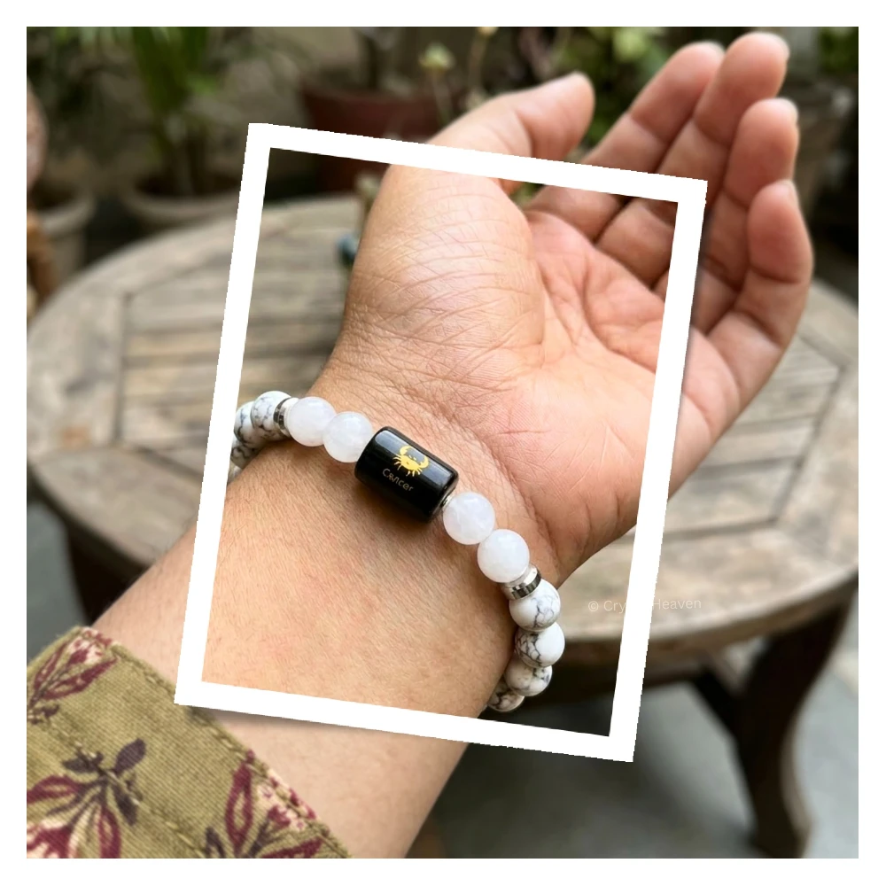 Cancer Bracelet (कर्क राशि) - Howlite & Milky Quartz - Image 5