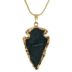 Bloodstone Arrow Head Pendant - Gold Plated