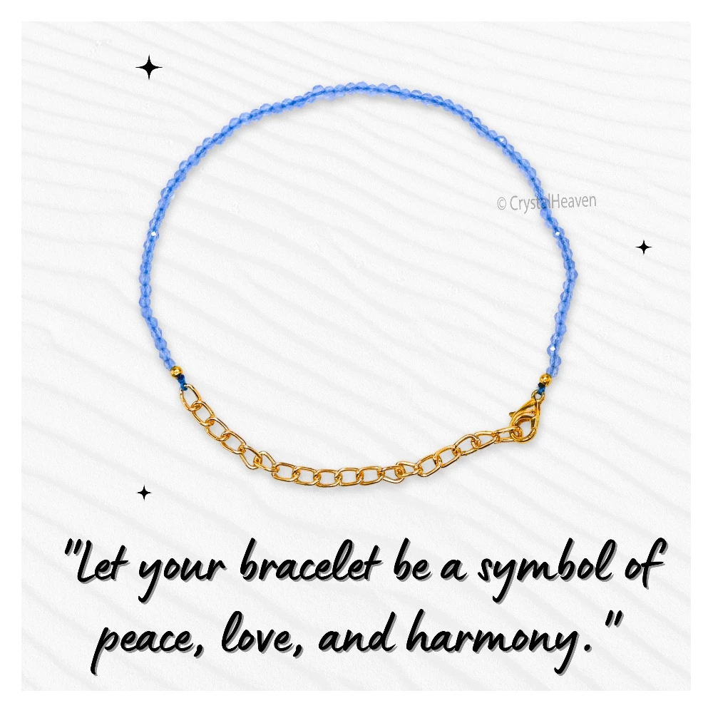 Blue Chalcedony Bracelets - 2mm Faceted Beads (Gold) - Image 5