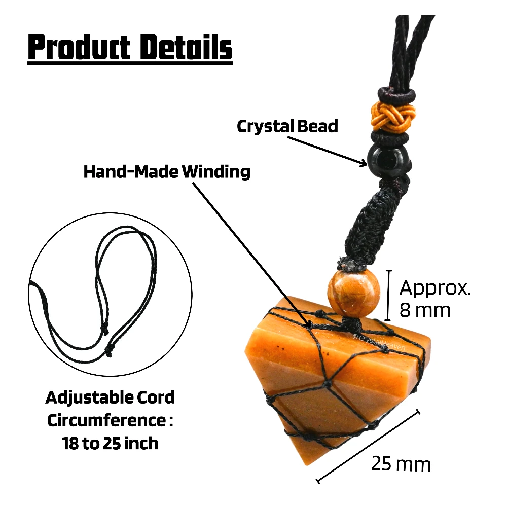 Yellow Jasper Pyramid Macrame Pendant Necklace - Image 3