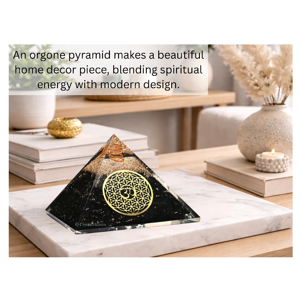 Black Tourmaline Orgone Pyramid (OM Flower Of Life) - Image 6