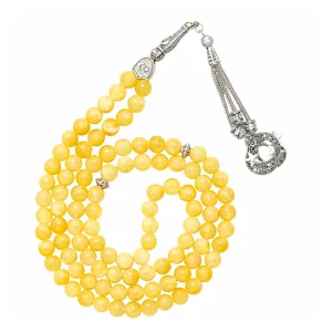 Yellow Calcite Crystal Tasbih (Silver)