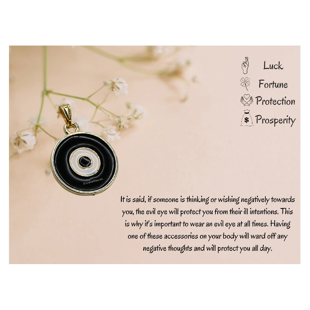 Black Evil Eye Pendant Necklace - Round (Gold) - Image 2