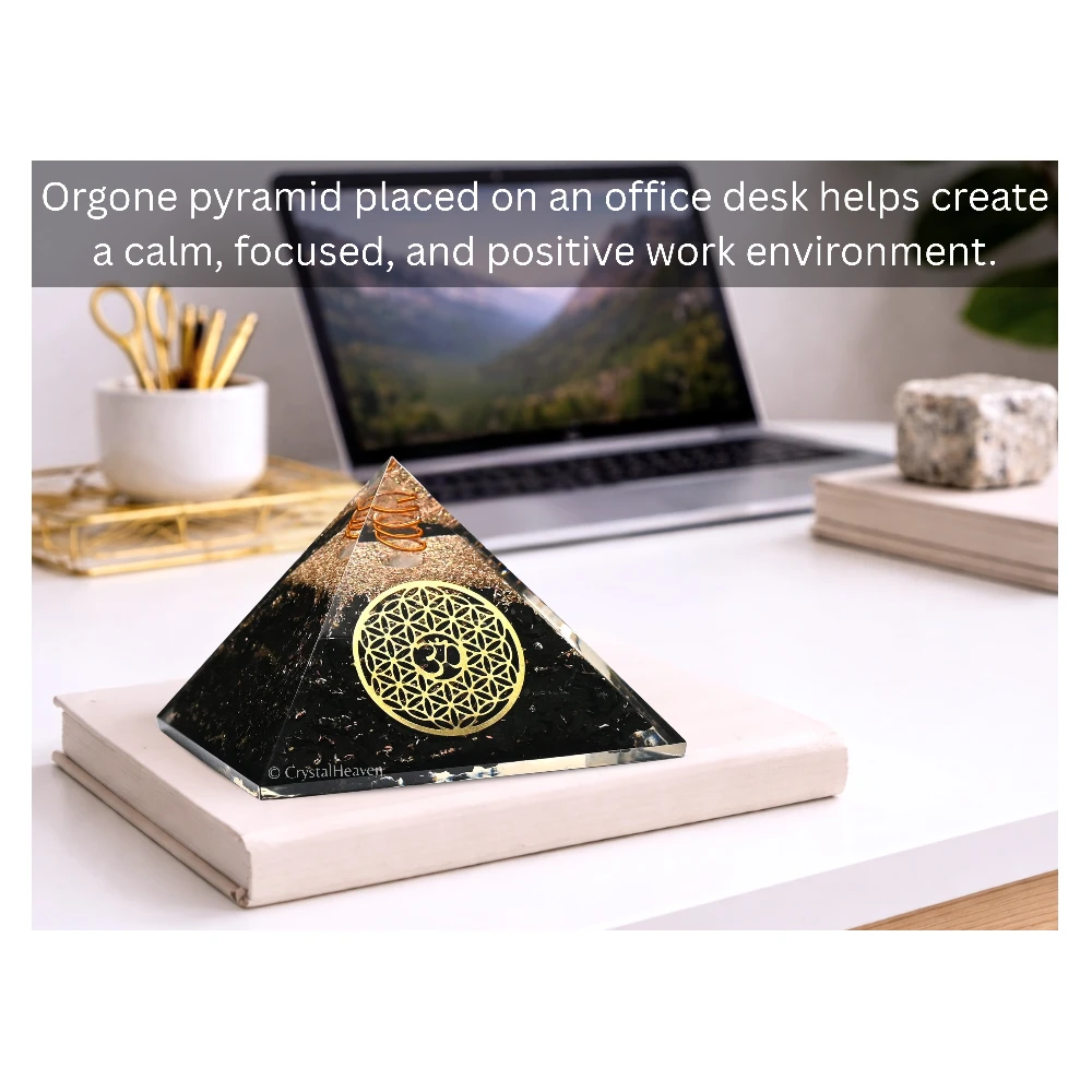 Black Tourmaline Orgone Pyramid (OM Flower Of Life) - Image 4