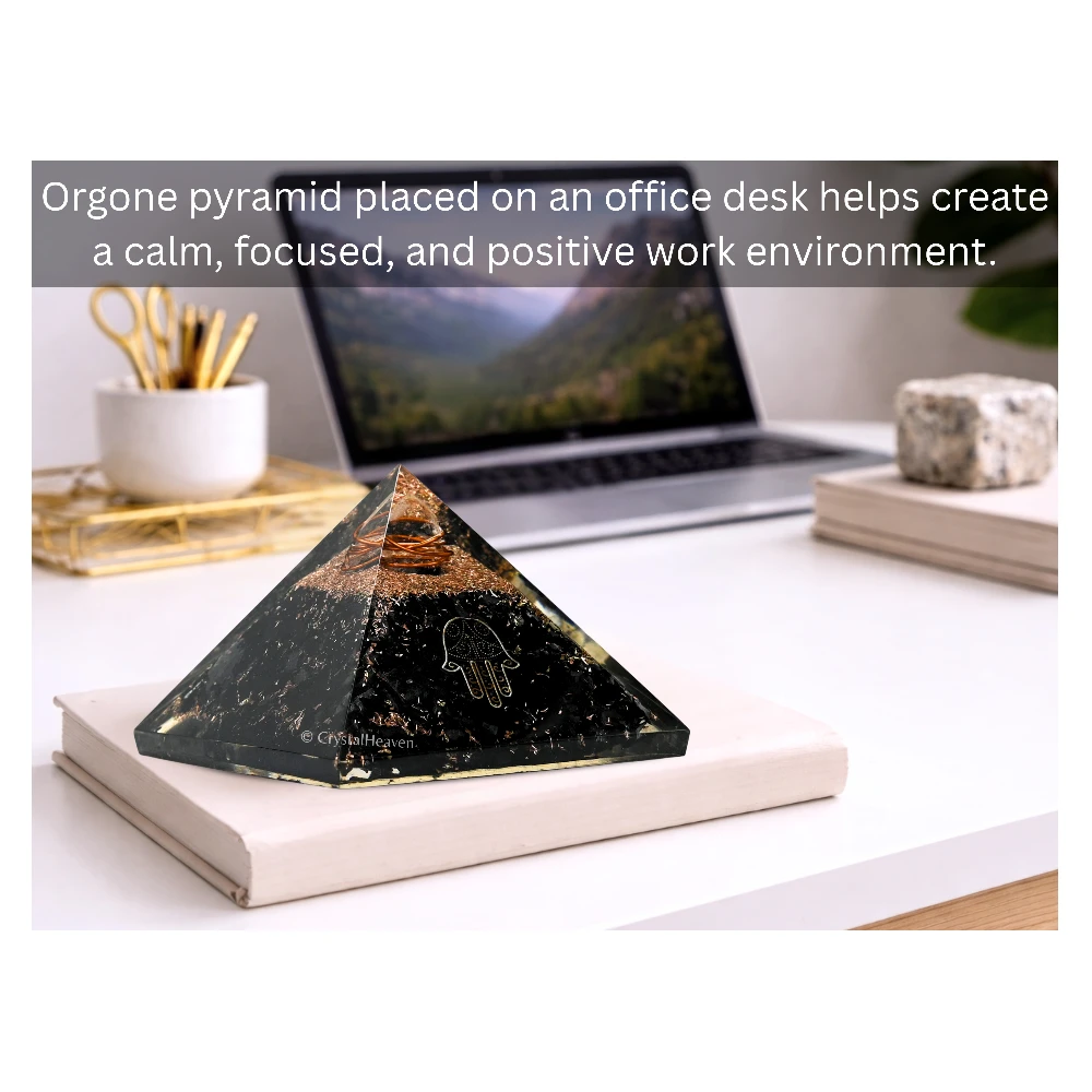 Black Tourmaline Orgone Pyramid (Samll Hamsa) - Image 4