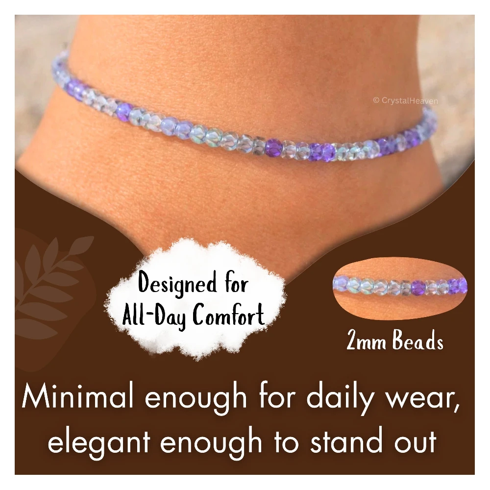 Blue Fluorite Anklet - 2mm Faceted Beads (Silver) - Image 6