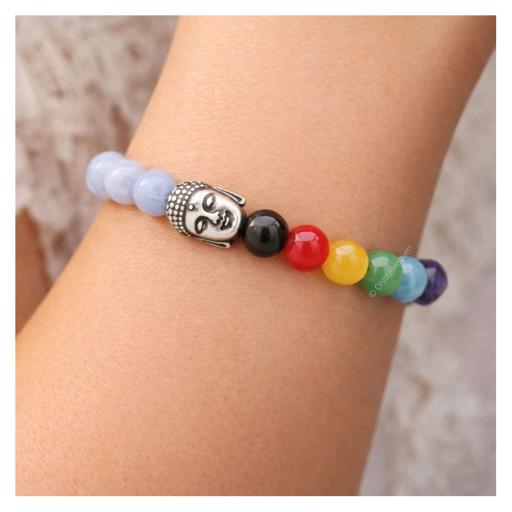 Blue Lace Agate Chakra with Buddha Bracelet (Elastic) - Image 3