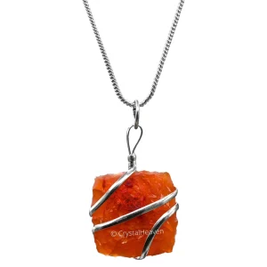 Carnelian Necklace - Raw Square Crystal (Silver)