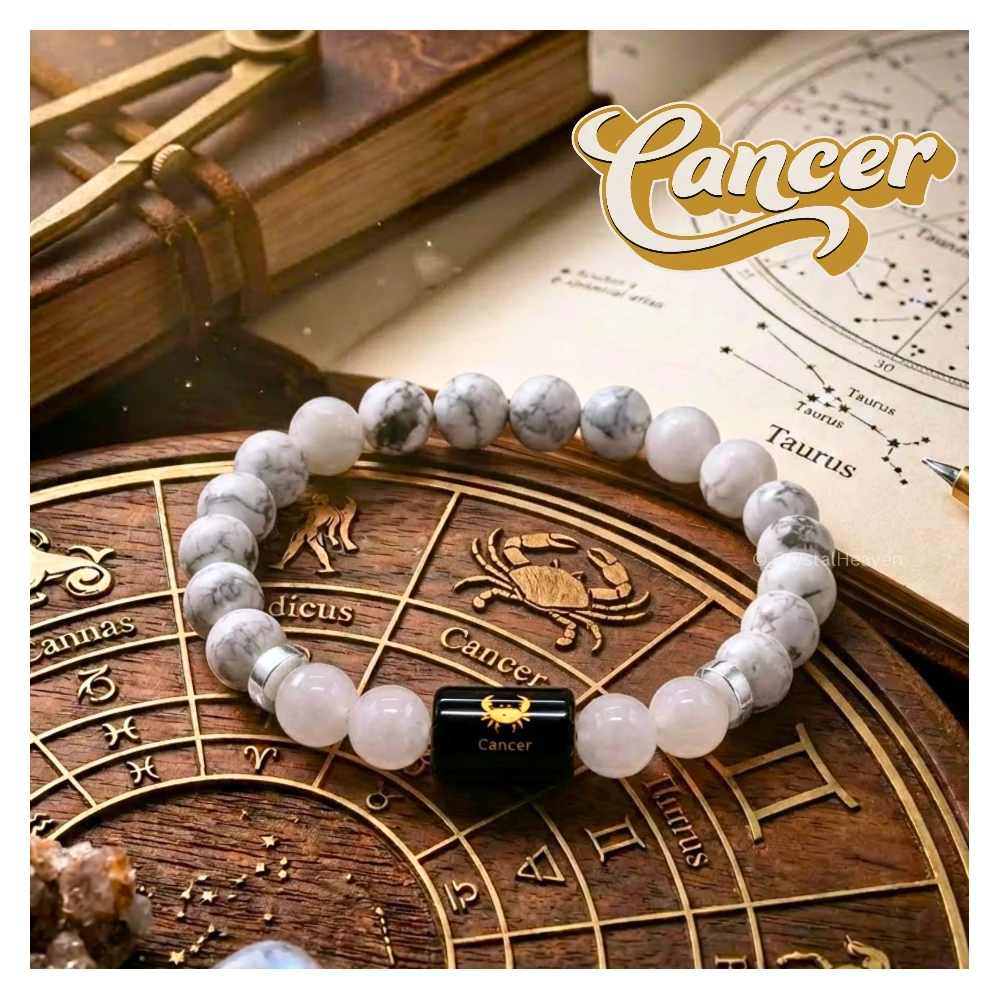 Cancer Bracelet (कर्क राशि) - Howlite & Milky Quartz - Image 6