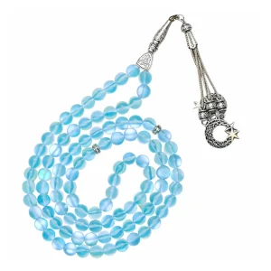 Blue Mermaid Glass Crystal Tasbih (Silver)