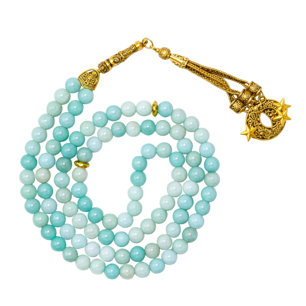 Amazonite Crystal Tasbih (Gold)