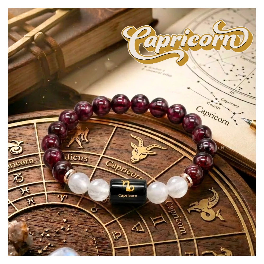 Capricorn Bracelet (मकर राशि) - Garnet & Milky Quartz - Image 6