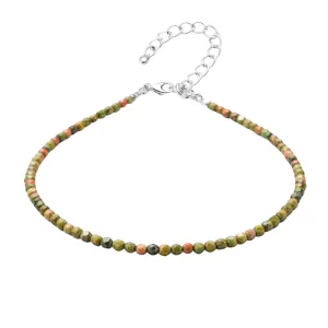 Unakite Anklet - 2mm Faceted Beads (Silver)